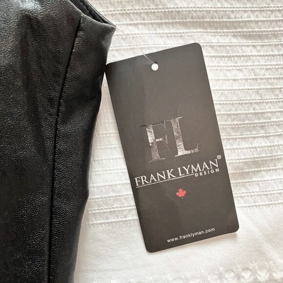 NWT FRANK LYMAN BLACK FAUX LEATHER DRAPED COMBO SLEEVELESS SHEATH COCKTAIL DRESS - Picture 9 of 12